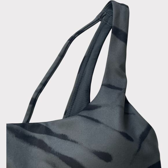 Athleta A-C Exhale Bra Powervita Grey Black Size Small Strappy Lightly Padded - Picture 2 of 6